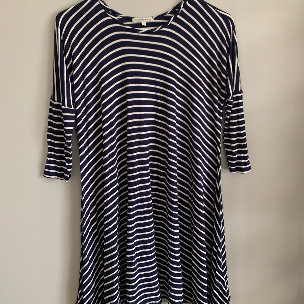 Blue and white striped dress